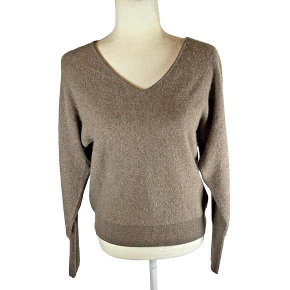 Tahari Womens Brown 2-Ply Cashmere Long Sleeve V-Neck Sweater Size Small HOLE - Picture 1 of 10